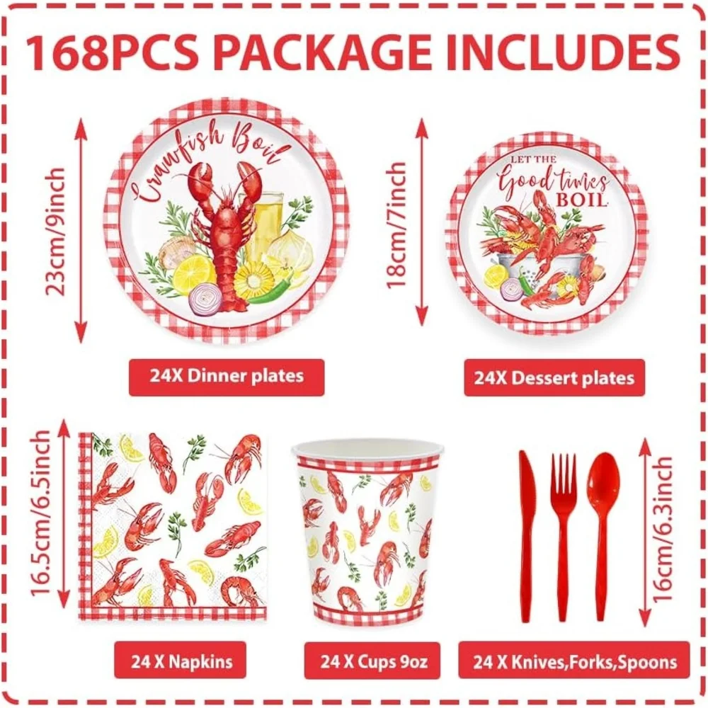 Crawfish Boil Party Supplies Disposable Tableware Set - Red